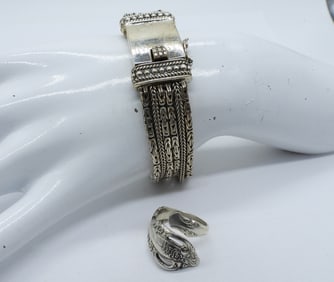 WIDE STERLING BRACELET & SPOON RING