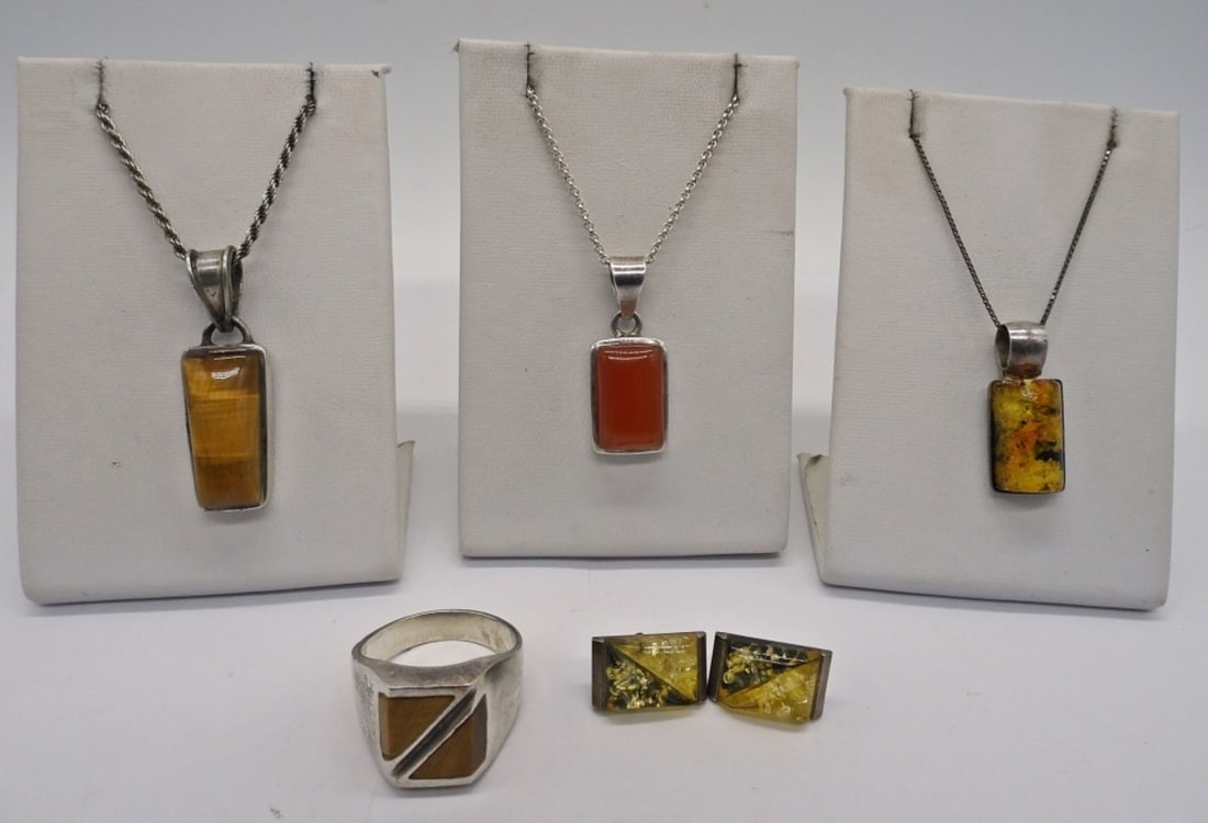 TIGERS EYE, AMBER & MORE STERLING SET (1 of 2)