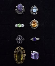 (8) STERLING GEMSTONE FASHION RINGS