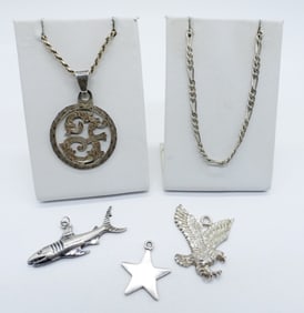 (6) STERLING MANLY CHARMS & CHAINS