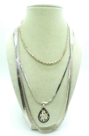 (4) STERLING CHAINS & PENDANT