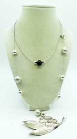 STERLING BEADED NECKLACES & PIN