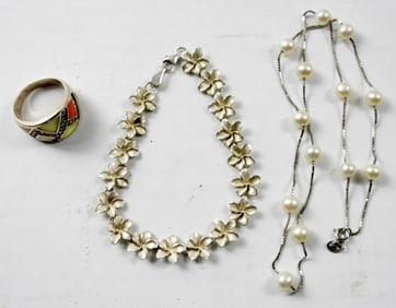 STERLING  FLOATING PEARL NECKLACE & MORE
