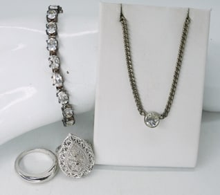 CLEAR GEMSTONE STERLING SET