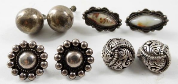 (4) VINTAGE CLIP-ON STERLING EARRINGS