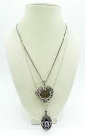 STERLING LOCKETS, ABALONE, AMETHYST