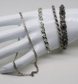 (4) STERLING CHAIN & FASHION BRACELETS