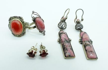 PINK RHODONITE & GARNET JEWELRY 925