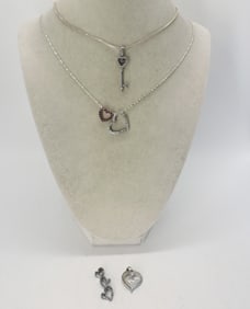 (5) 925 HEART PENDANTS & 2 CHAINS