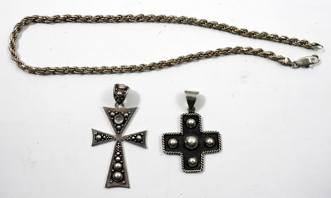 (2) 925 WESTERN CROSS PENDANTS w CHAIN