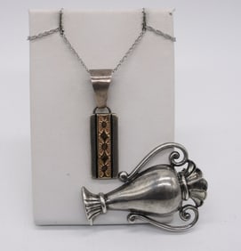 STERLING NECKLACE & VASE PIN