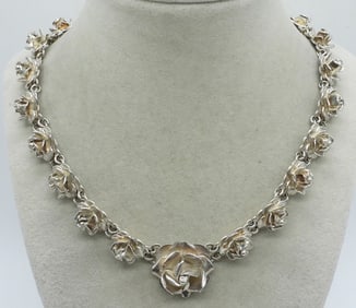 VTG MEXICO STERLING ROSE NECKLACE
