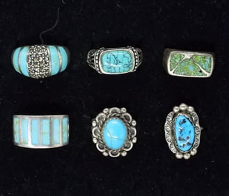 (6) STERLING TURQUOISE VTG RINGS