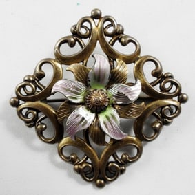 SYMMETALIC STERLING 14k GOLD FLORAL PIN