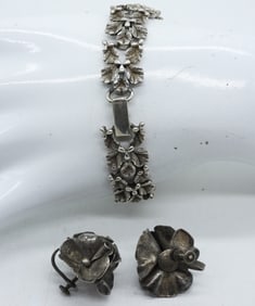 VTG STERLING MEXICO POPPY EARRINGS +