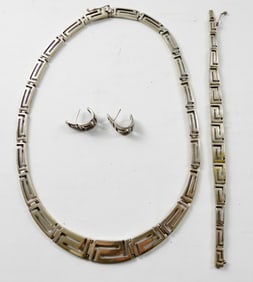 STERLING GREEK KEY 3 PIECE SET