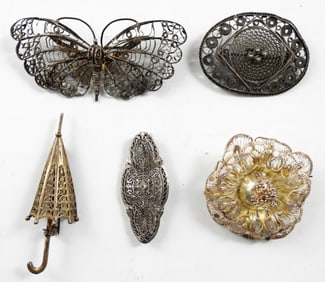 FILIGREE STERLING PIN LOT of 5