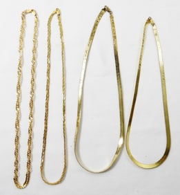(4) ASSORTED GOLD TONED STERLING CHAINS
