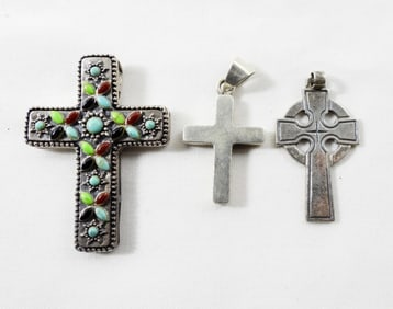 (3) STERLING CHRISTIAN CROSS PENDANTS