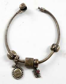 PANDORA STERLING BRACELET W/ 5 CHARMS