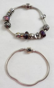 (2) PANDORA STYLE BRACELETS 925 w/CHARMS