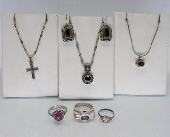 STERLING GEMSTONE NECKLACE & RINGS