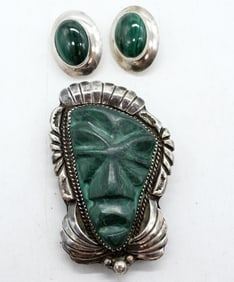 MALACHITE 925 SLIDER PEND & EARRINGS