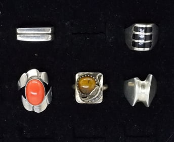 2 TAXCO RINGS & 3 OTHER STERLING RINGS