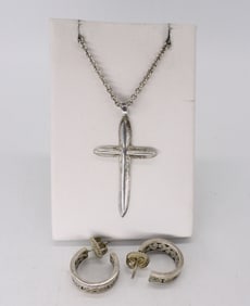 STERLING CROSS PENDANT & EARRINGS