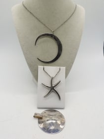 (3) LARGE STERLING PENDANTS W/ CHAINS