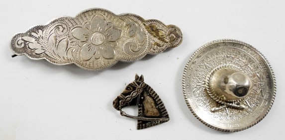 ETCHED STERLING BARRETTE, HORSE PIN,