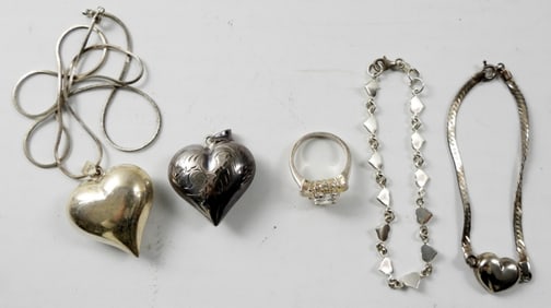 5 PIECE STERLING HEART  SET