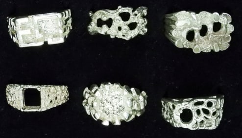 (6) STERLING RING SETTINGS - NO GEMS