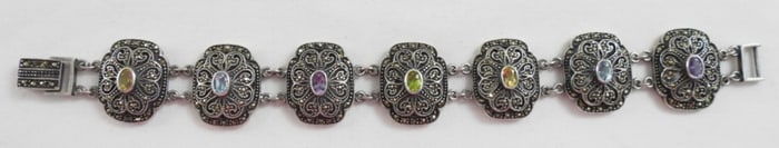 NF STERLING MARCASITE GEMSTONE BRACELET