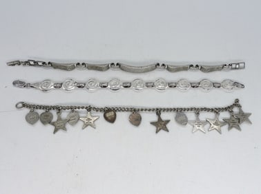 (3) STERLING BRACELETS & CHARMS
