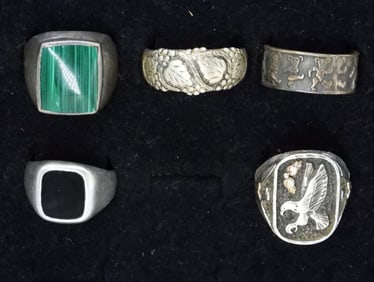 (5)STERLING MEN'S RINGS MEX GEMSTONE +