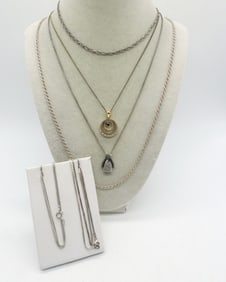 (6) STERLING NECKLACES - 2 PENDANTS