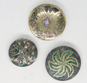 (3) MEXICO STERLING ABALONE BROOCHES