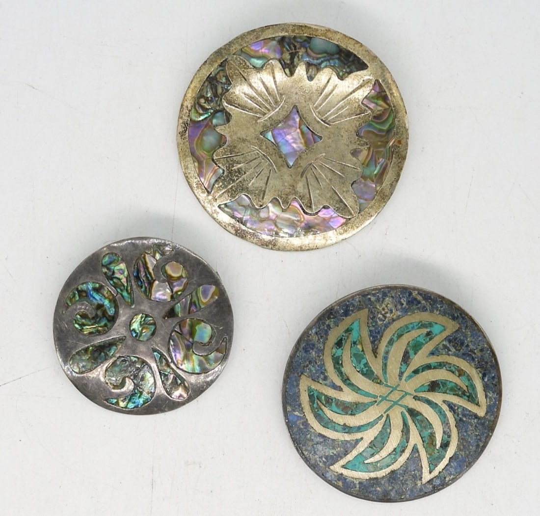 (3) MEXICO STERLING ABALONE BROOCHES (1 of 2)