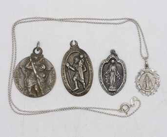 (4) RELIGIOUS 925 PENDANTS & CHAIN