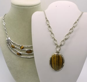 (2) TIGERS EYE STERLING NECKLACES