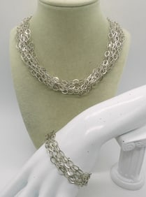 MULTI STRAND STERLING NECK / BRACELET SET