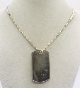 GUCCI STERLING DOG TAG NECKLACE