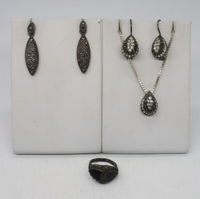 STERLING MARCASITE & ONYX SET