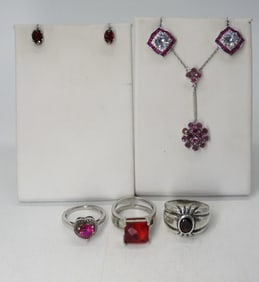 RUBY RED GEMSTONE, STERLING LOT