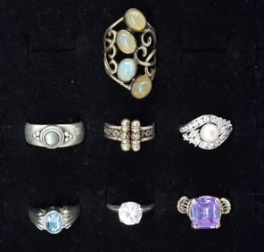 (7) GEMSTONE FASHION RINGS 925