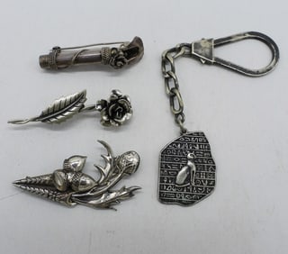 VTG STERLING BROOCHES & KEYCHAIN