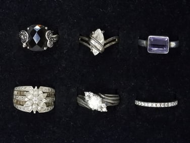 (6) VERY PRETTY STERLING LADIES RINGS