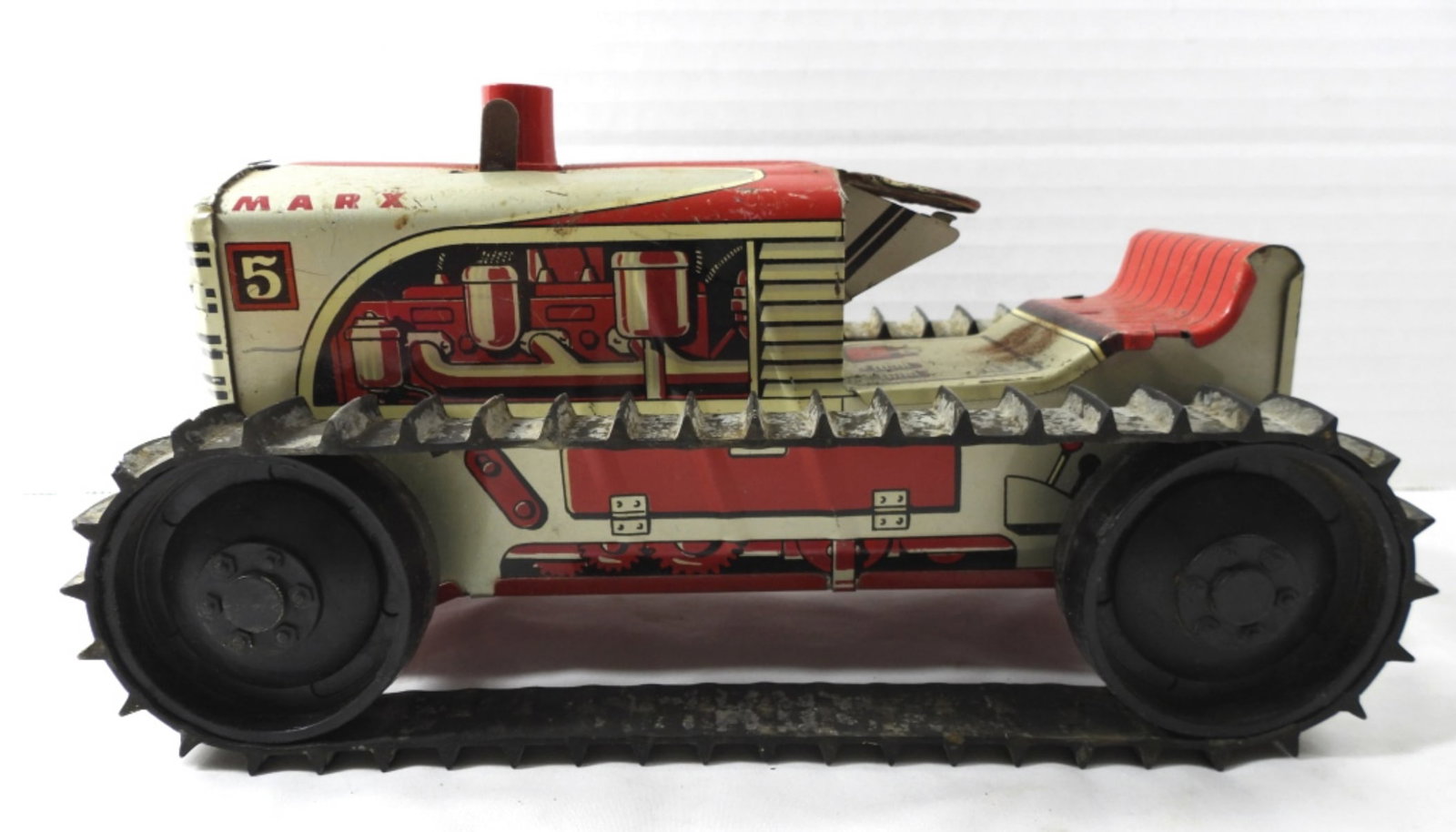MARX 5 WIND-UP CLIMBING TRACTOR - WORKS: SHOWS SOME WEAR