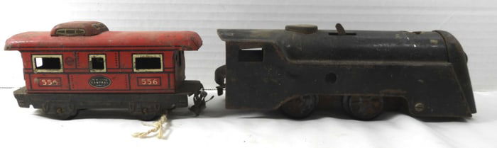 ANTIQUE WIND-UP TRAIN & CAR
